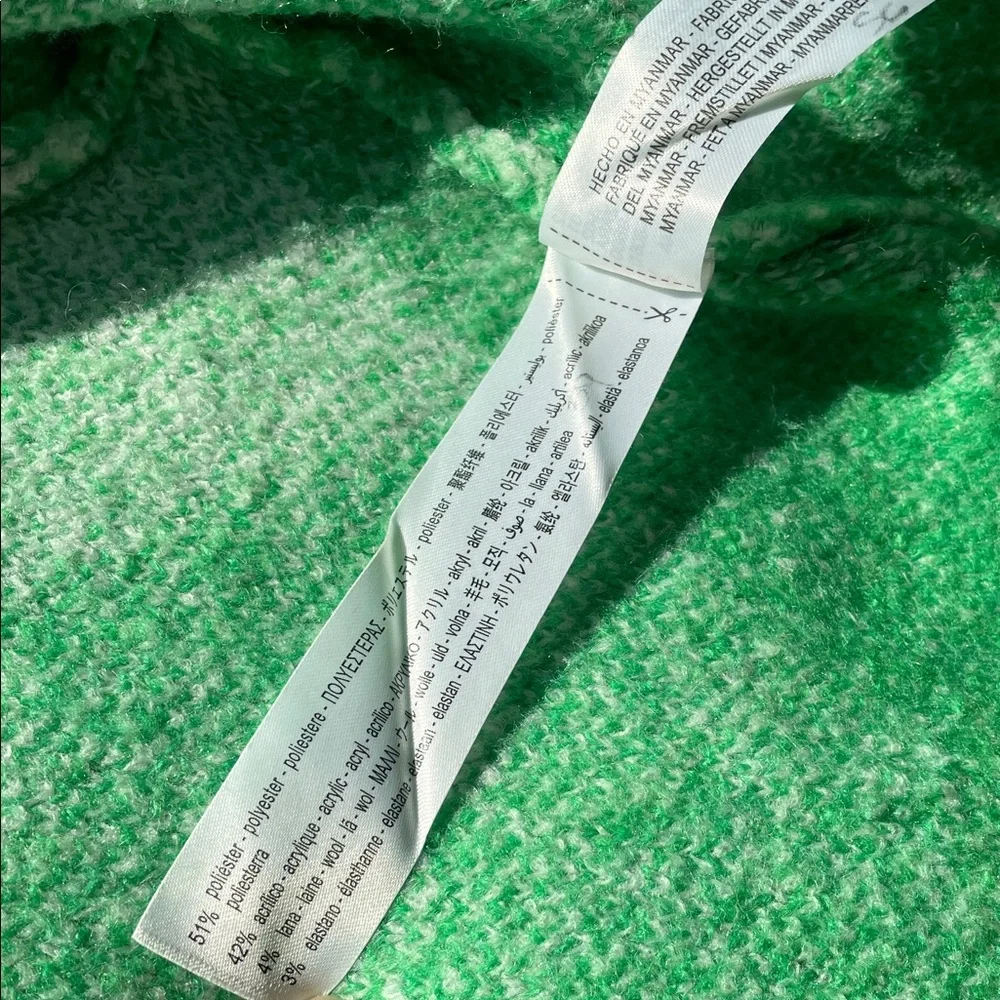 Zara Bright Green & Light Green Argyle Cropped Cardigan - Picture 3 of 4